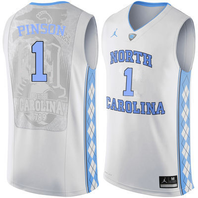 Men North Carolina Tar Heels #1 Theo Pinson College Basketball Jerseys Sale-White